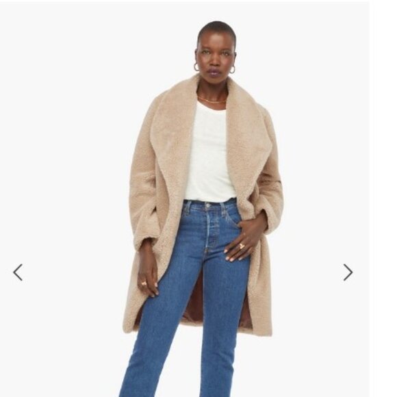 NWT JustFab 3X Drape Front Teddy Coat Sherpa Beige Camel Tan - Picture 5 of 9